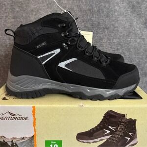 NWB ADVENTURIDGE Mens Hiking Boots Black Genuine Leather Waterproof Size 10